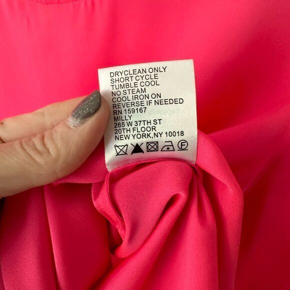 Milly Of New York Gorgeous Hot Pink Silk Tie Front Long Sleeve Blouse - Picture 7 of 7